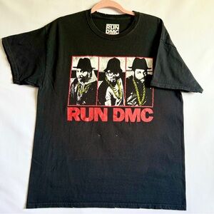 Run DMC Distressed Graphic Tee Medium Black Rap Hip Hop Streetwear